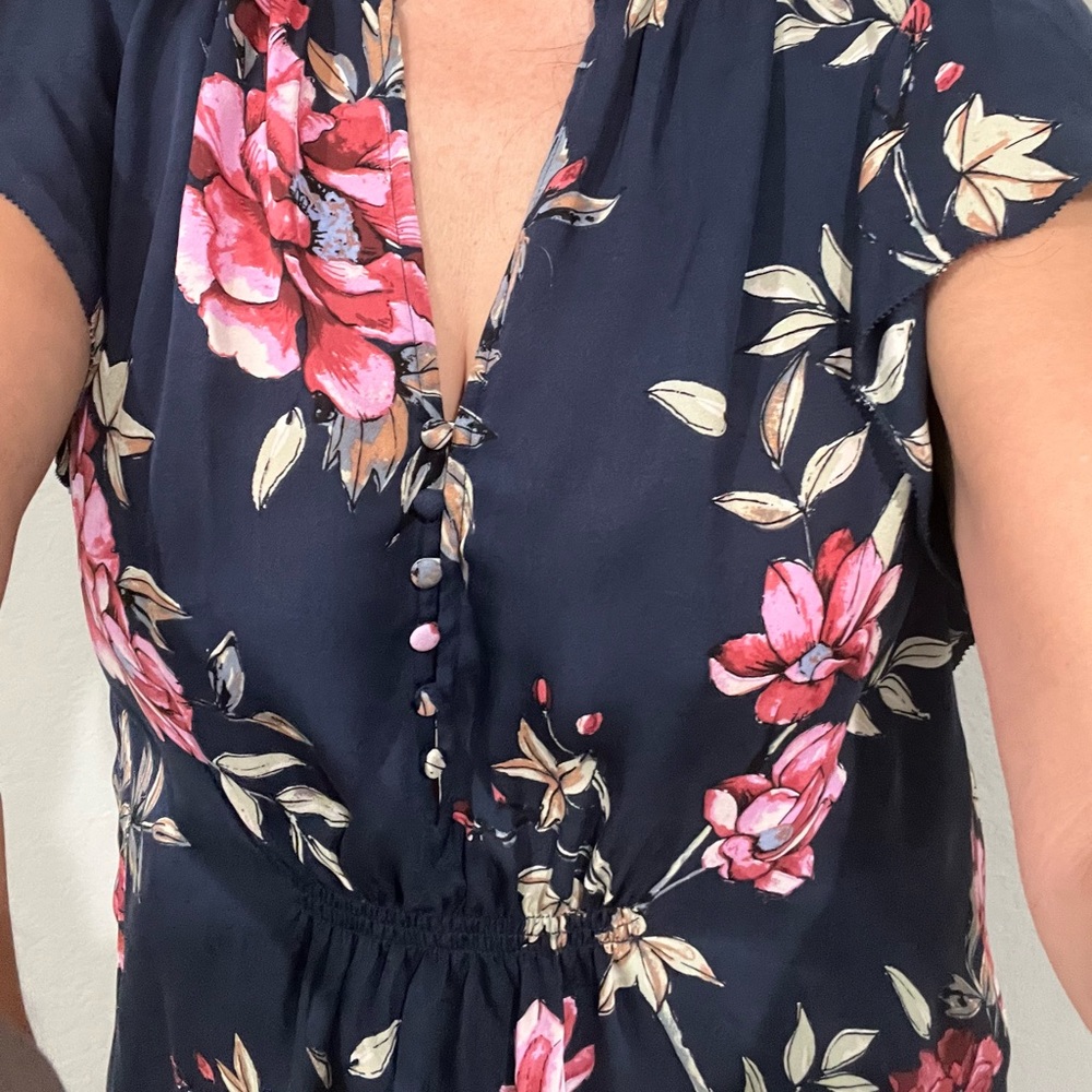 Joie blue floral silk blouse medium